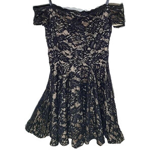 B. Darlin Black Lace Sequin Off Shoulder Cocktail Mini Dress Sz 5/6